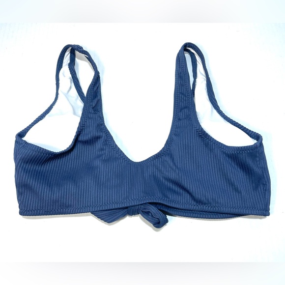 NWT Cupshe Deep Love Solid Bikini Set Tie Knot Mid Slate Ribbed Blue Size L - Picture 6 of 11